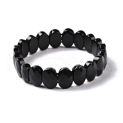 Natural Obsidian Oval Beaded Stretch Bracelet G-E010-01U-1