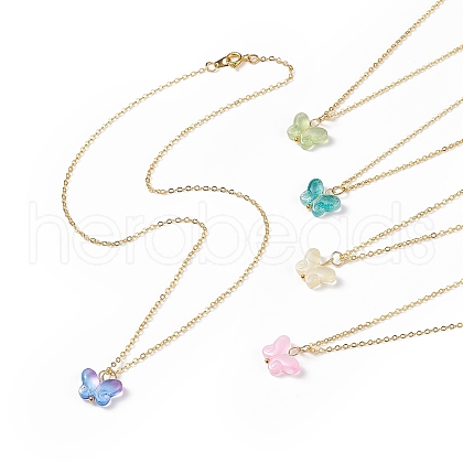 5Pcs 5 Color Glass Butterfly Pendant Necklaces Set with Brass Cable Chains for Women NJEW-JN04091-1