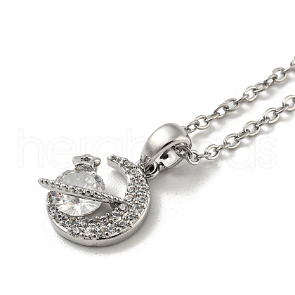 Brass Micro Pave Cubic Zirconia Moon Pendant Neckalces NJEW-R263-02A-P-1