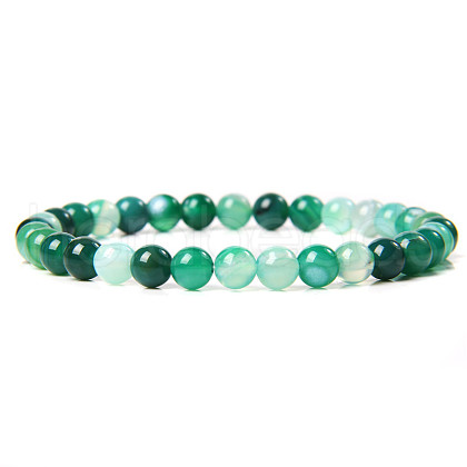 Natural Striped Agate/Banded Agate Round Beaded Stretch Bracelet SF8562-4-1