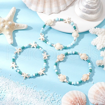 3Pcs Dyed Synthetic Turquoise & Natural Howlite Beads Bracelets for Women BJEW-JB11794-1
