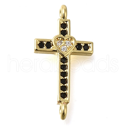 Brass Pave Black & Clear Cubic Zirconia Connector Charms KK-M101-02F-G01-1