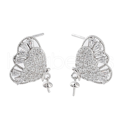 925 Sterling Silver with Cubic Zirconia Stud Earrings Findings EJEW-B038-04P-1