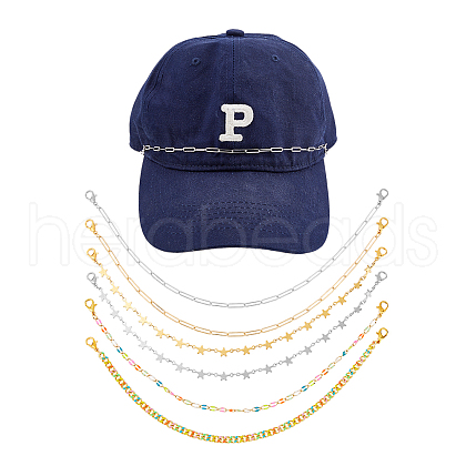 6Pcs Brass & 304 Stainless Steel Link Baseball Cap Chain AJEW-HS00002-1