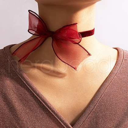 Gauze Bowknot Fabric Choker Necklaces for Women FS-WG3C129-01-1