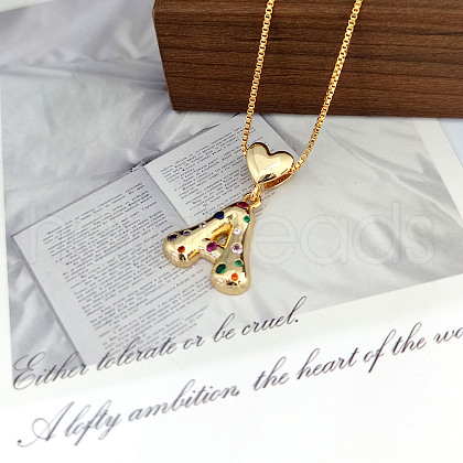 Brass Pave Colorful Cubic Zirconia Heart Initial Pendant Necklaces for Women WGF6021-04-1