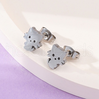 Tarnish Resistant 304 Stainless Steel Kitten Stud Earrings EJEW-F227-08P-1