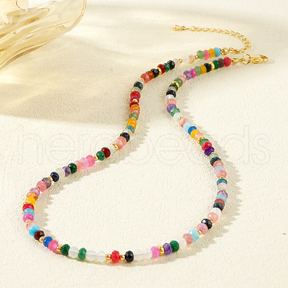 Faceted Round Dyed Mixed Stone & Brass Beaded Necklaces TY8520-1