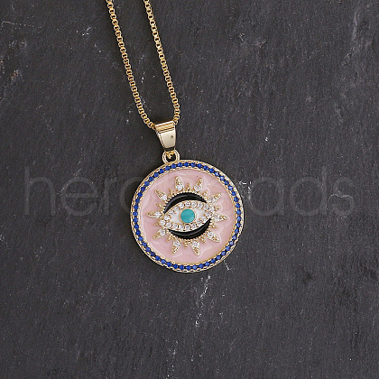 Brass Enamel Flat Round with Evil Eye Pendant Necklaces for Women FS-WG1D116-03-1
