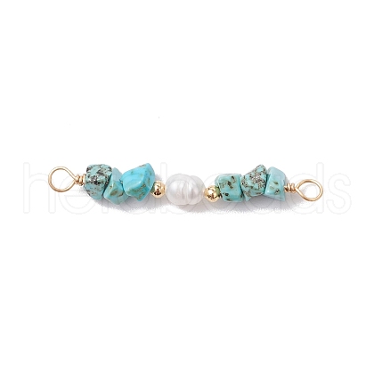 Dyed Natural Howlite Chip & Natural Cultured Freshwater Pearl Rice Beaded Connector Charms PALLOY-JF03707-07-1