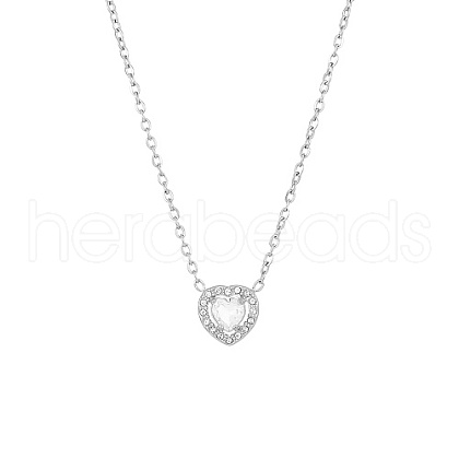 White Cubic Zirconia Heart Pendant Necklace with Stainless Steel Chains OQ9710-5-1