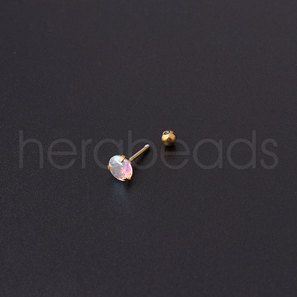 316L Surgical Stainless Steel Clear AB Cubic Zirconia Flat Round Cartilage Earrings WGE6C84-02-1