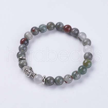 Natural Bloodstone Beads Stretch Bracelets BJEW-E325-D05-1