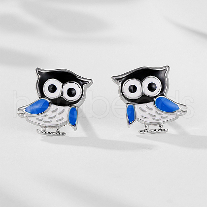 S925 Sterling Silver Owl Stud Earrings BE9884-1