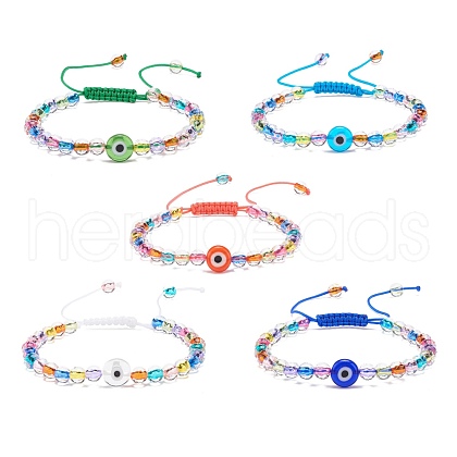 Acrylic Evil Eye & Round Lampwork Braided Bead Bracelet for Women BJEW-JB08379-1