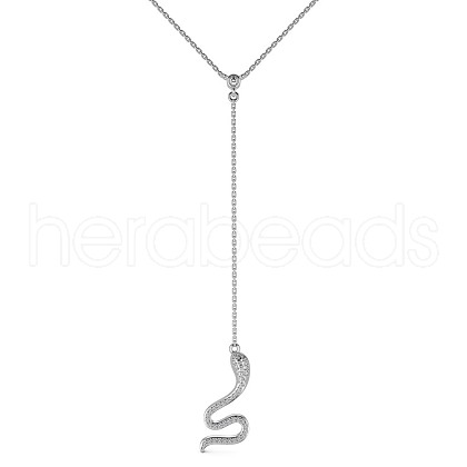 Rhodium Plated 925 Sterling Silver Micro Pave Clear Cubic Zirconia Cable Chain Snake Tassel Pendant Necklaces for Women NJEW-Q342-09P-1