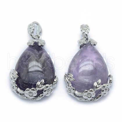 Natural Amethyst Pendants G-P393-B06-1