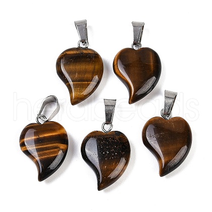 Natural Tiger Eye Heart Pendants G-H073-03P-14-1