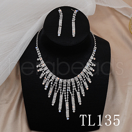 Tassel Alloy Crystal Rhinestone Pendant Necklaces & Stud Earrings Sets FS-WG55224-05-1