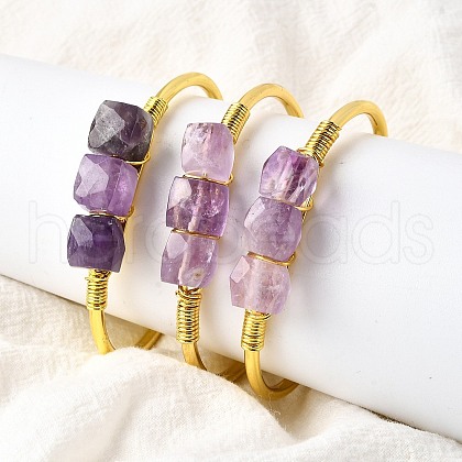 Natural Amethyst Beads Cuff Bangles for Women BJEW-Q035-01G-05-1