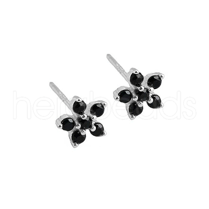 Elegant Sterling Silver Plum Cubic Zirconia Blossom Stud Earrings for Women VQ1749-10-1