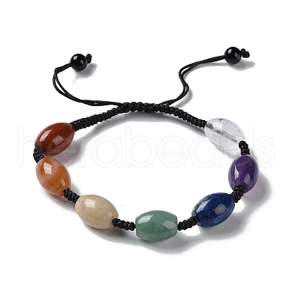 Oval Natural Mixed Gemstone Braided Bead Bracelets BJEW-H239-05-1