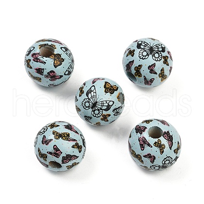 Painted Wood European Beads WOOD-F017-04D-1