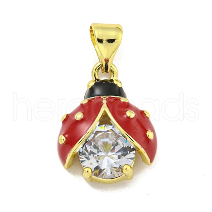 Rack Plating Brass Micro Pave Clear Cubic Zirconia with Enamel Pendant X-KK-B091-37G-02-1