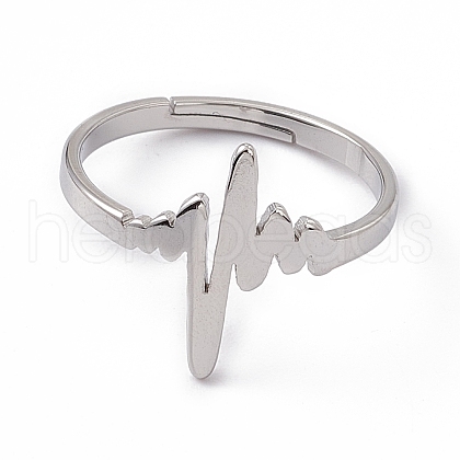 201 Stainless Steel Heart Beat Adjustable Ring for Women RJEW-K238-02P-1