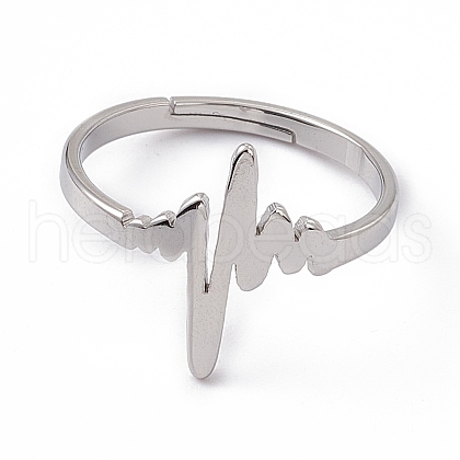 Non-Tarnish 201 Stainless Steel Heart Beat Adjustable Ring for Women RJEW-K238-02P-1