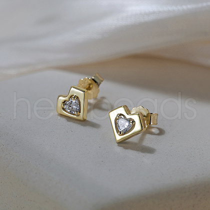 925 Sterling Silver Heart Stud Earrings EJEW-C146-04G-1