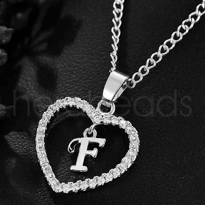 Brass Micro Pave Clear Cubic Zirconia Hollow Heart with Initial Pendant Necklaces WG4069A-11-1