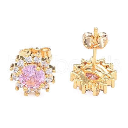 Cubic Zirconia Flower Stud Earrings EJEW-N011-60B-1