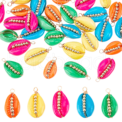 AHADERMAKER 30Pcs 5 Colors Spray Painted Natural Cowrie Shell Pendants SSHEL-GA0001-15-1