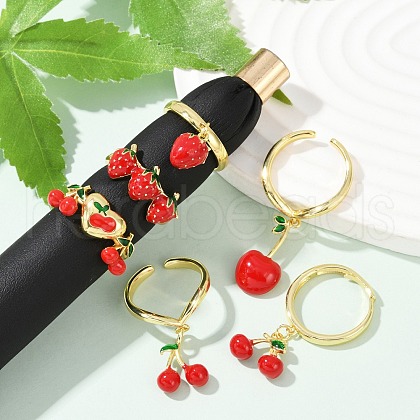 Brass Enamel Open Cuff Rings for Women RJEW-U057-08G-1
