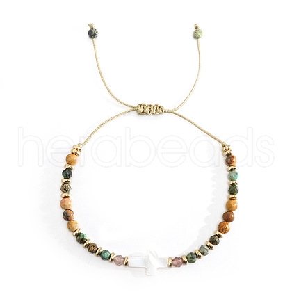 Bohemian Style Cross Shell Gemstone Braided Bead Style Bracelets MQ6806-1
