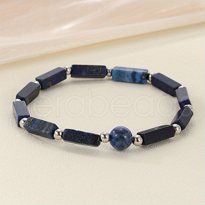 Natural Lapis Lazuli Beaded Stretch Bracelets for Men Women WGE4A78-02-1