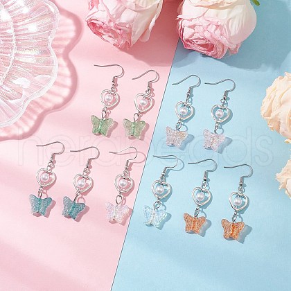 Transparent Spray Painted Glass Beads with ABS Plastic Imitation Pearl Beads and 304 Stainless Steel Earring Hooks and 304 Stainless Steel Eye Pin Earrings EJEW-JE06432-1