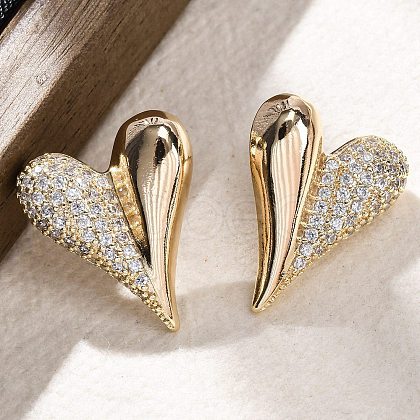 Brass Clear Cubic Zirconia Stud Earrings EJEW-Q014-37G-1