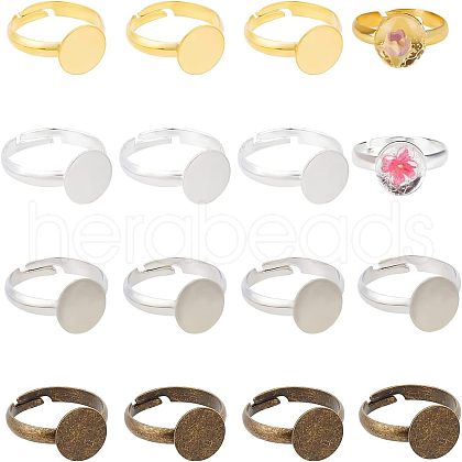 SUPERFINDINGS 64Pcs 4 Colors Adjustable Brass Pad Ring Base Findings KK-FH0004-57-1