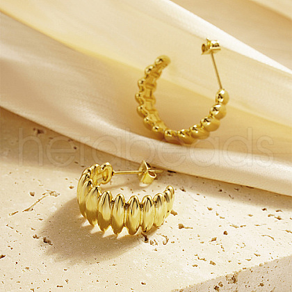 304 Stainless Steel Oval Beaded Ring Stud Earrings SP8532-1-1