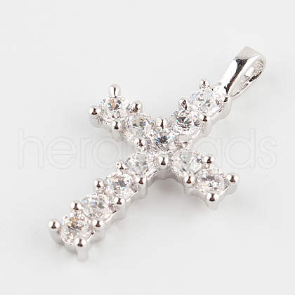 Cross Brass Micro Pave Cubic Zirconia Pendants ZIRC-P002-54P-1