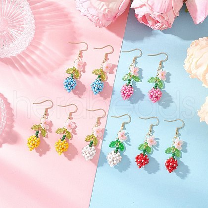 Flower 304 Stainless Steel Glass Seed Beads Dangle Earrings EJEW-MZ00470-1