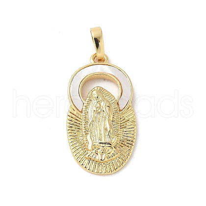 Brass Pave Natural White Shell Religion Pendants KK-S522-23G-D-1