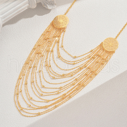 Elegant Iron Vintage Multi-Layered Beaded Tassel Bib Necklaces for Women's Parties FI4341-1