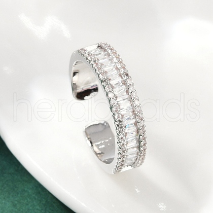 Brass Micro Pave Cubic Zirconia Cuff Rings for Women RJEW-F182-01P-1