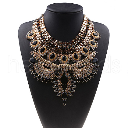 Alloy Crystal Rhinestone Trible Floral Chunky Bib Necklaces for Women FS-WG76656-06-1