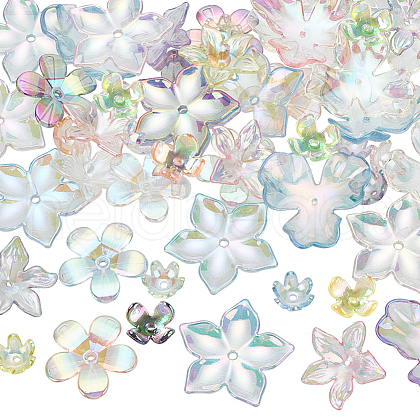   60Pcs 6 Styles Transparent Acrylic Bead Caps MACR-PH0001-79-1