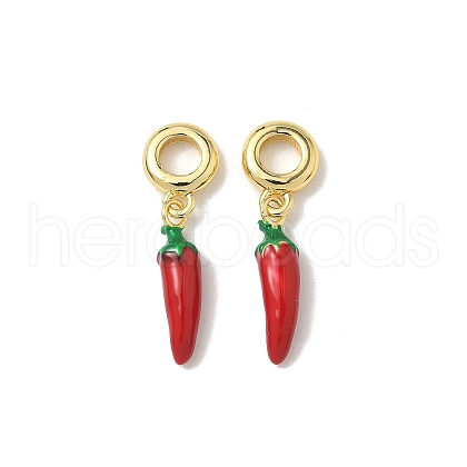 Brass FireBrick Enamel Hot Pepper European Dangle Charms KK-K293-75G-1