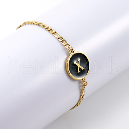Flat Round with Letter Pattern 304 Stainless Steel Link Bracelets FS-WG4692B-22-1